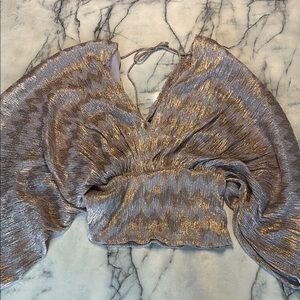 INC International Concepts Ruched Tie Front Blouse in Silver and Gold